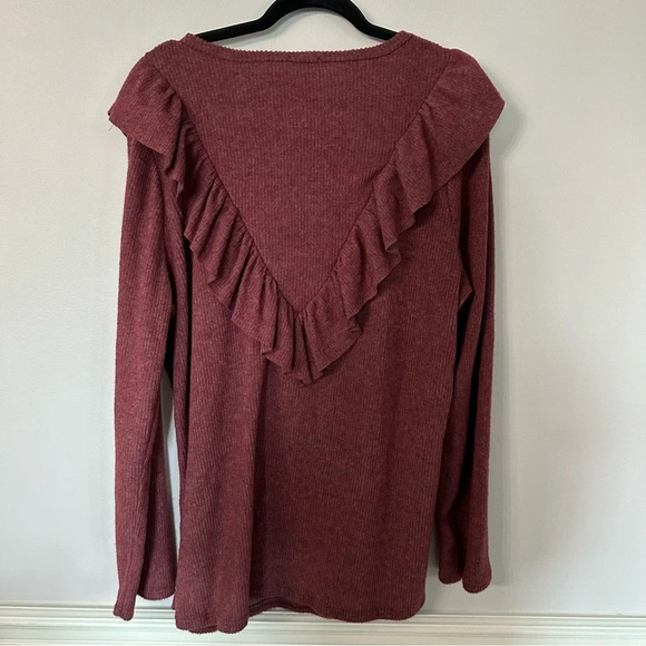 Lovely Melody Women’s Round Neck Long Sleeve Ruffle Ribbed Sweater Sz 2XL GUC - Picture 7 of 7